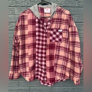 Justice Pink and Gray Plaid Knit with Hood